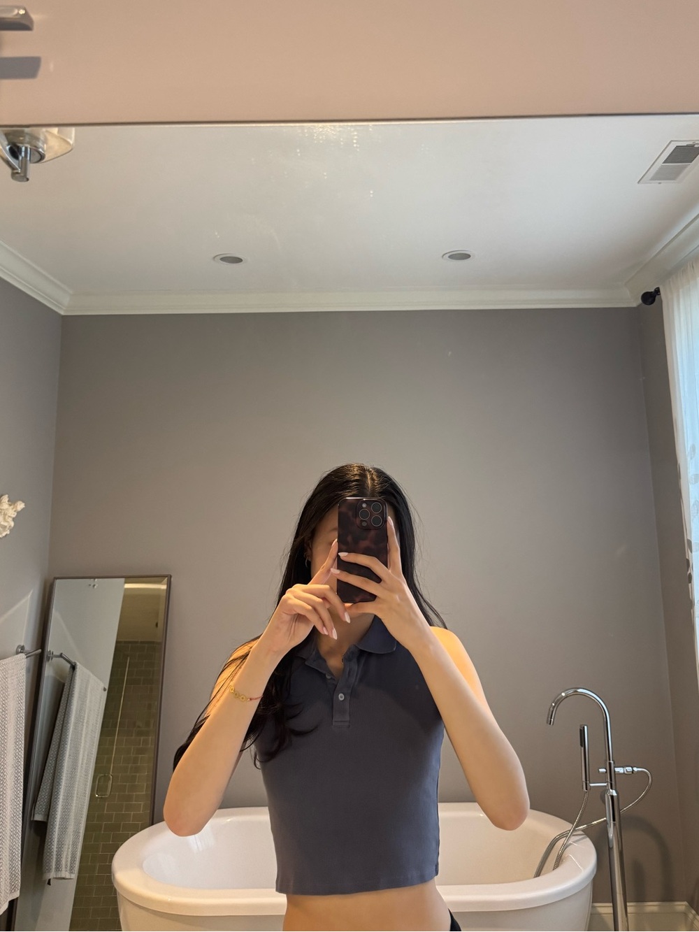 Brandy Melville blue collared crop top.